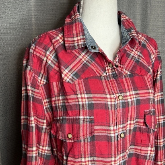 JACHS GIRLFRIEND XXL RED AND BLUE PLAID LONG SLEEVE SNAP FRONT SHIRT BEA - Picture 2 of 7